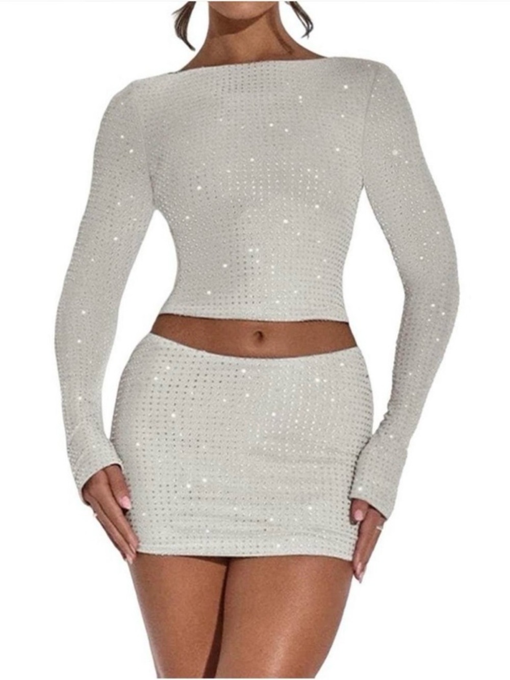 Sparkling White Rhinestone Two-Piece Set - Picture 1 of 7
